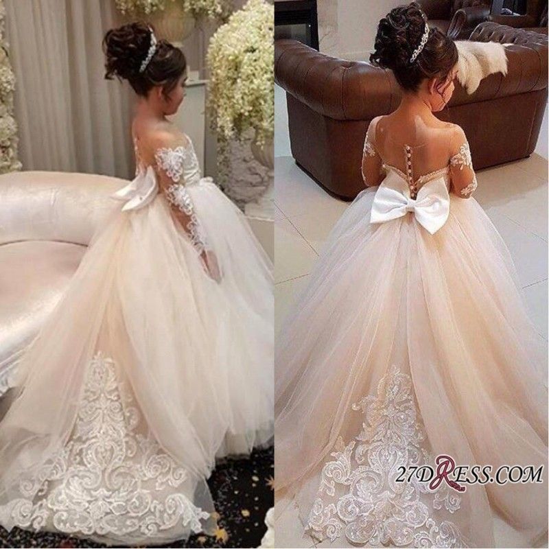 Ivory Tulle Flower Girl Dress Rhinestones Princess Pageant Kids Gowns With Train