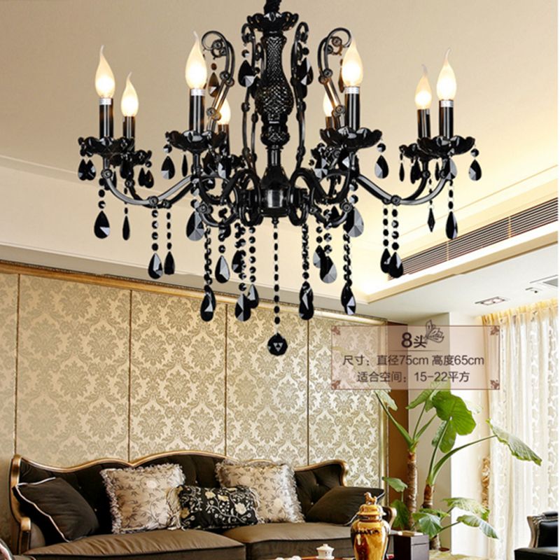 Modern Black Chandelier Bedroom Classical Crystal Chandeliers Vintage China Lighting Wrought Iron Living Room Dining Room Chandelier Lamps Hanging