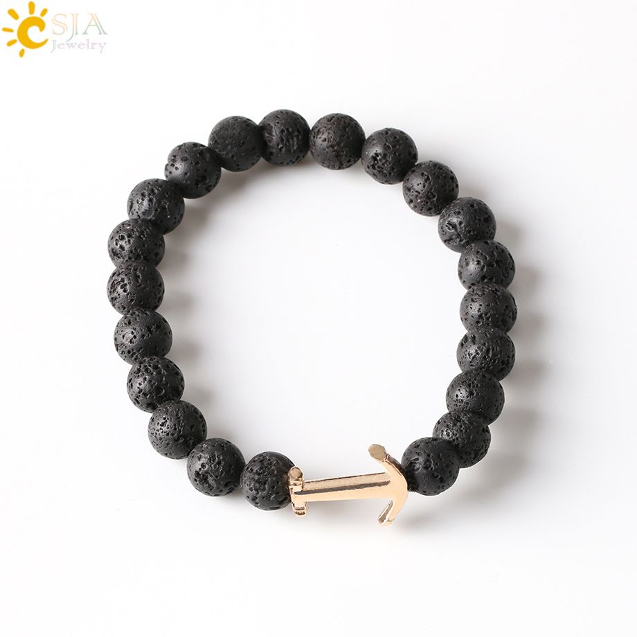 Pulsera De Lava Negra Masculina Pulsera De Piedra Natural De Pulsera De Lava Negra Masculina Pulsera De Piedra Natural De