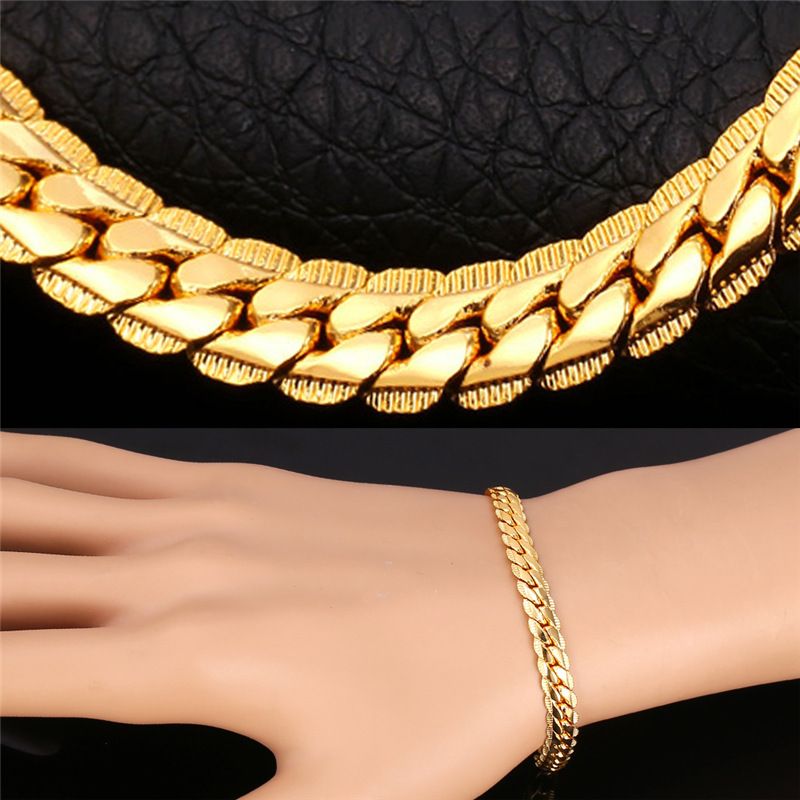 Link Chain Bracelet Men 18K Gold Plated Cuff Bangle Wristband Jewelry Stylish
