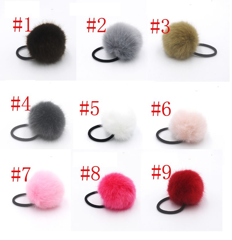 Elastic Hair Ties Fluffy Pom Pom Ponytail Holders Rubber Hair