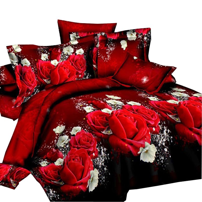 Wholesale 2016 3d Bedding Sets Red Rose Duvet Cover Set Bedclothes