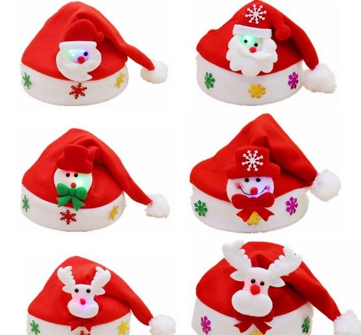 Christmas LED Glowing Red Hats Santa Clause Holiday Wearing Party Supplies N