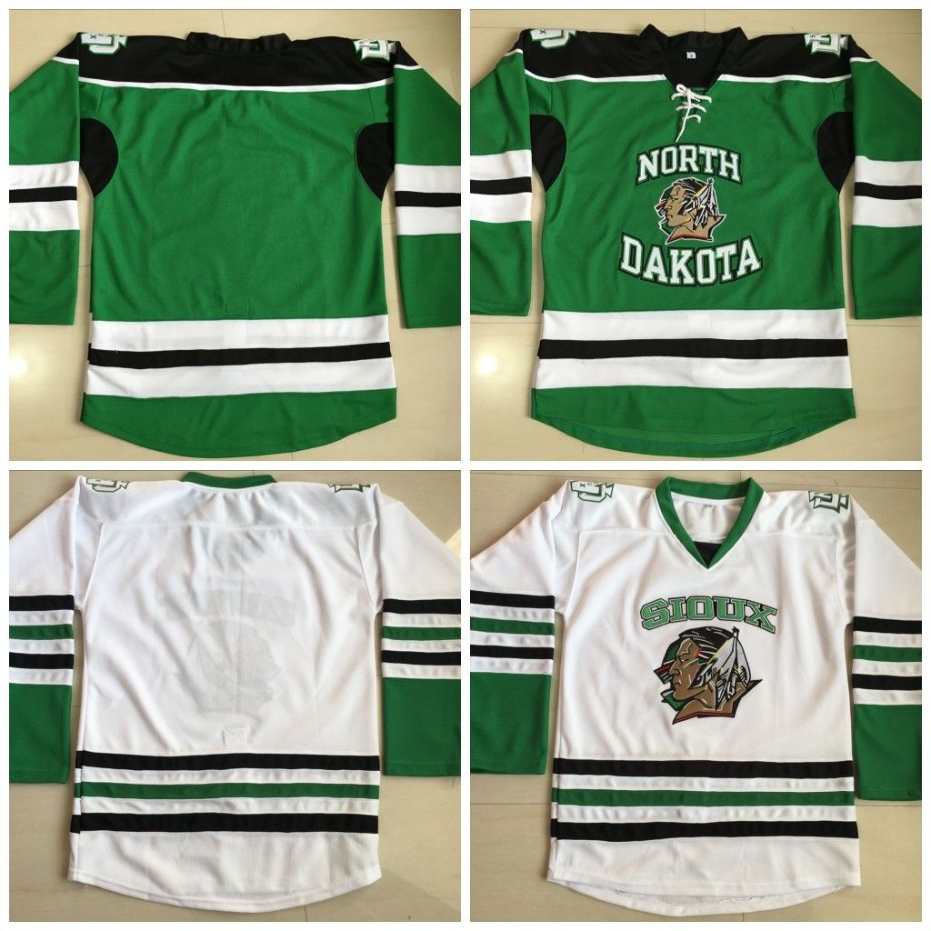 2021 Youth North Dakota Fighting Sioux Hockey Jerseys Blank No Name No Number White Green 100