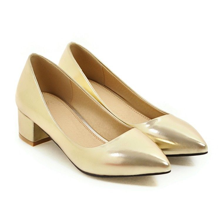 black shoes with gold block heel