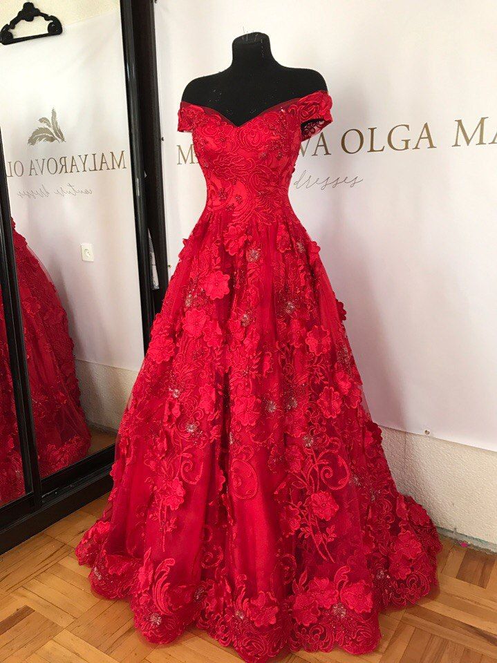 red off the shoulder floral dress