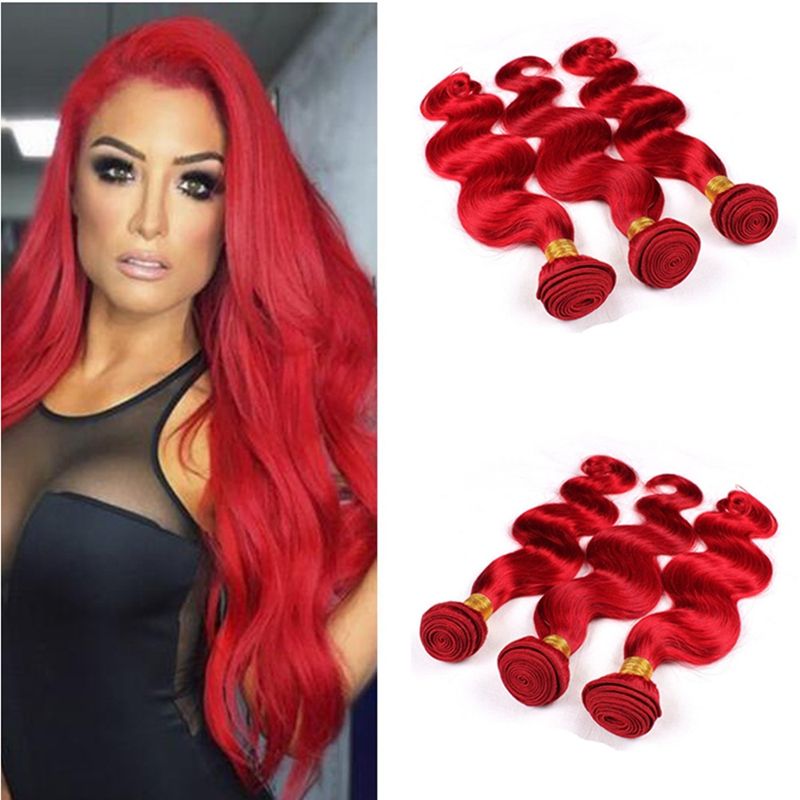 Peruvian Virgin Body Wave Human Hair Weave Wefts Pure Colored Red