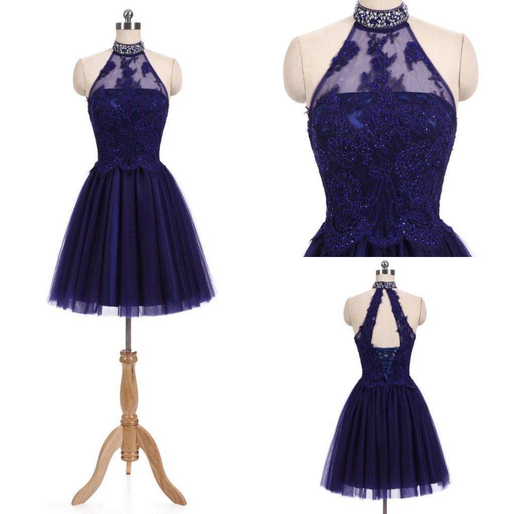 vestido de formatura azul marinho curto