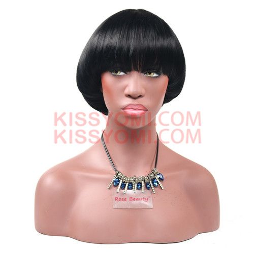 Short Natural Black Cheap Mushroom Hairstyle Women Wig Heat