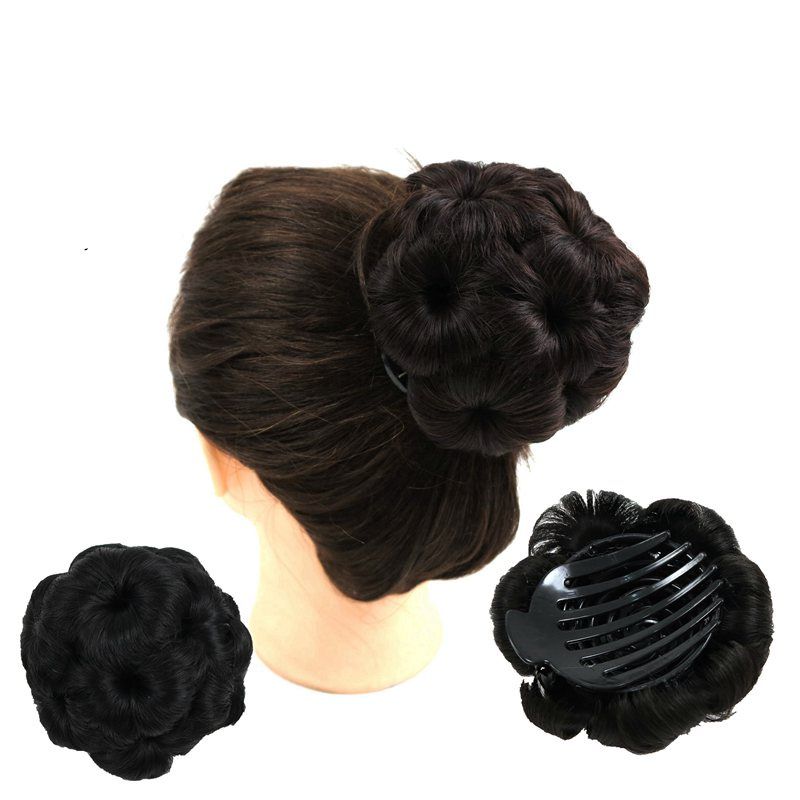 Claw Chignon Bun 9 Hair Flowers Hairstyle Synthetic Hair