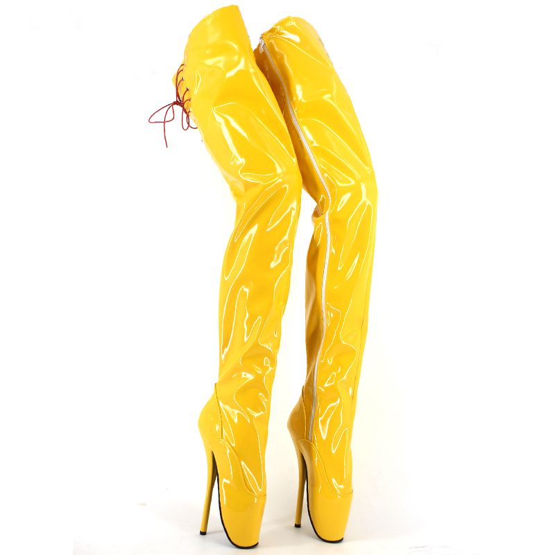 Acheter Pas Cher 2017 Jaune Brevet En Cuir Cuissardes Bottes Femmes Ballet  Chaussures Bottillons Pour Femmes Sapato Masculino Sexy Fétiche Bottes  Taille 36 46 Plus La Taille Du 97,57 € | Fr.Dhgate