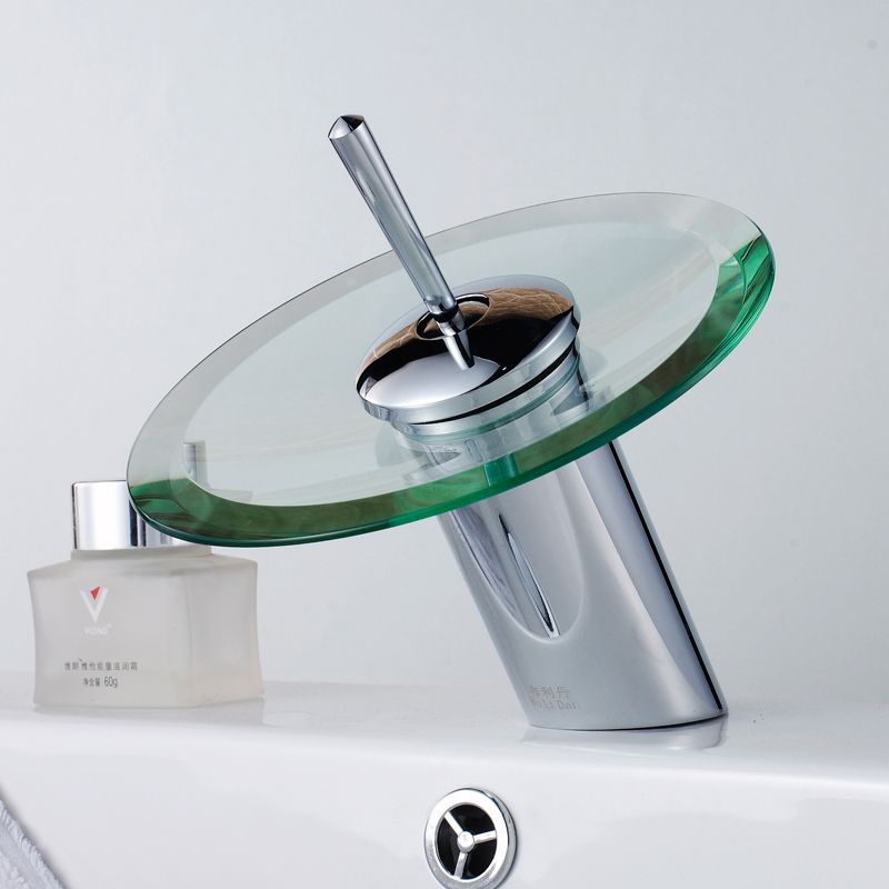 Standard Round Glass Brass Waterfall Faucet Counter Top Basin Mixer Tap Sink Kitchen Faucets Plumbing Fixtures