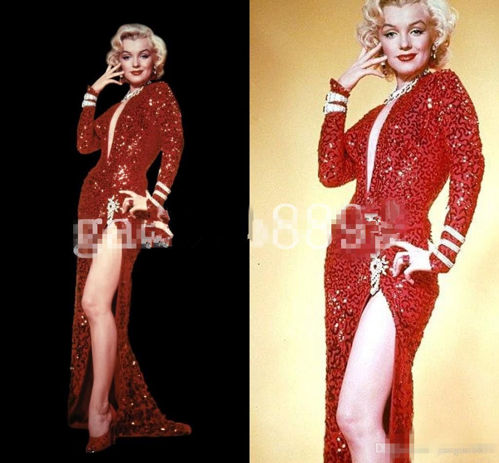 2017 Vestido rojo famoso famoso atractivo de Marilyn Monroe del cequi de la  manera Vestidos de