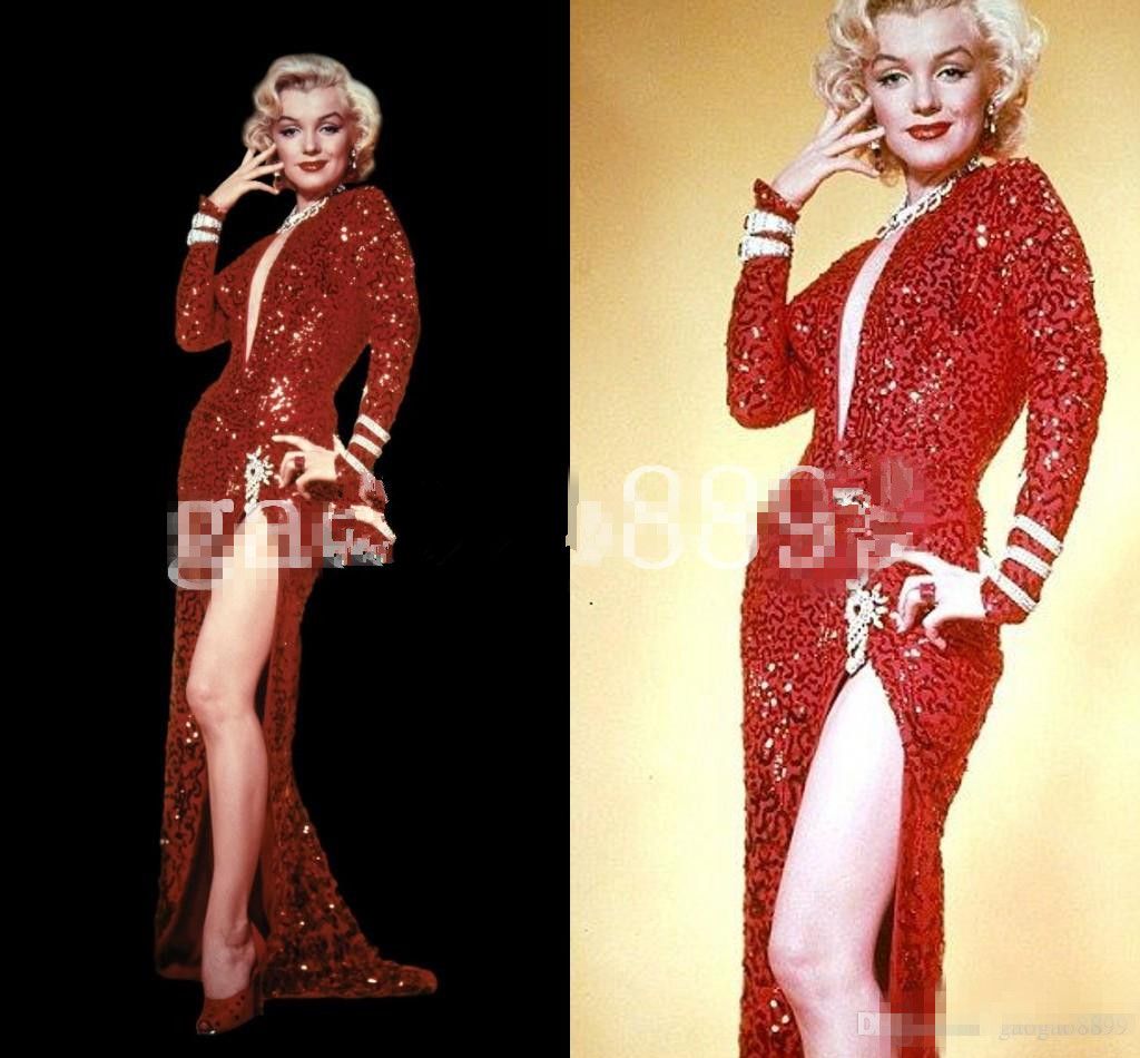 2017 Vestido rojo famoso famoso atractivo de Marilyn Monroe del cequi de la manera Vestidos de 2017 Vestido rojo famoso famoso atractivo de Marilyn Monroe del cequi de la manera Vestidos de