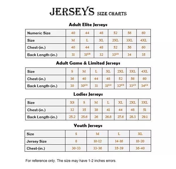 Youth Football Jersey Size Chart