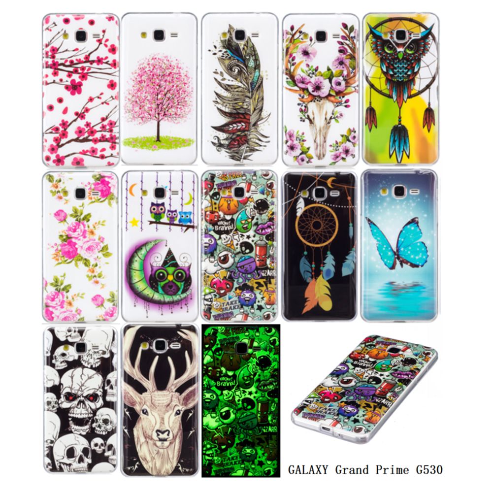 Samsung Grand Prime Casos Cool Noctilucent Brighten Feather Butterfly Flowers Owl Animal