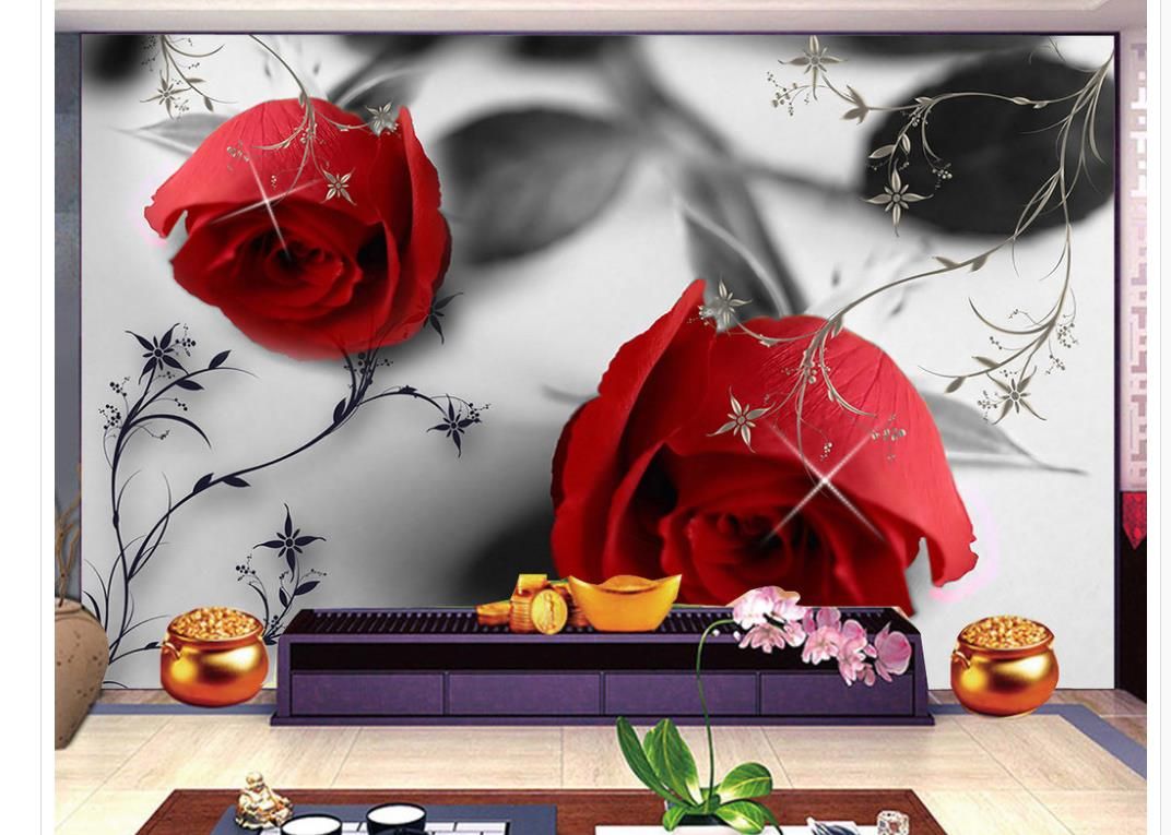 Modern Black And White Rose Pattern Tv Background Wall Mural 3d