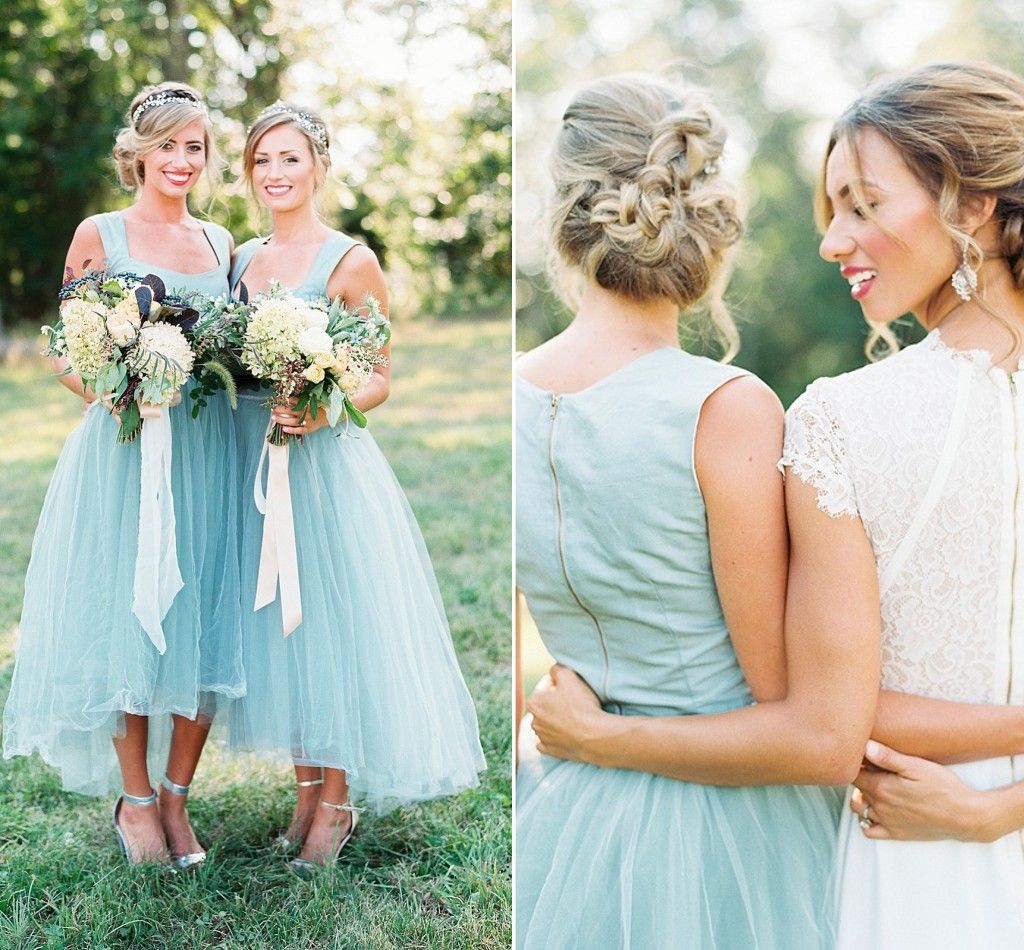 light blue tea length wedding dresses