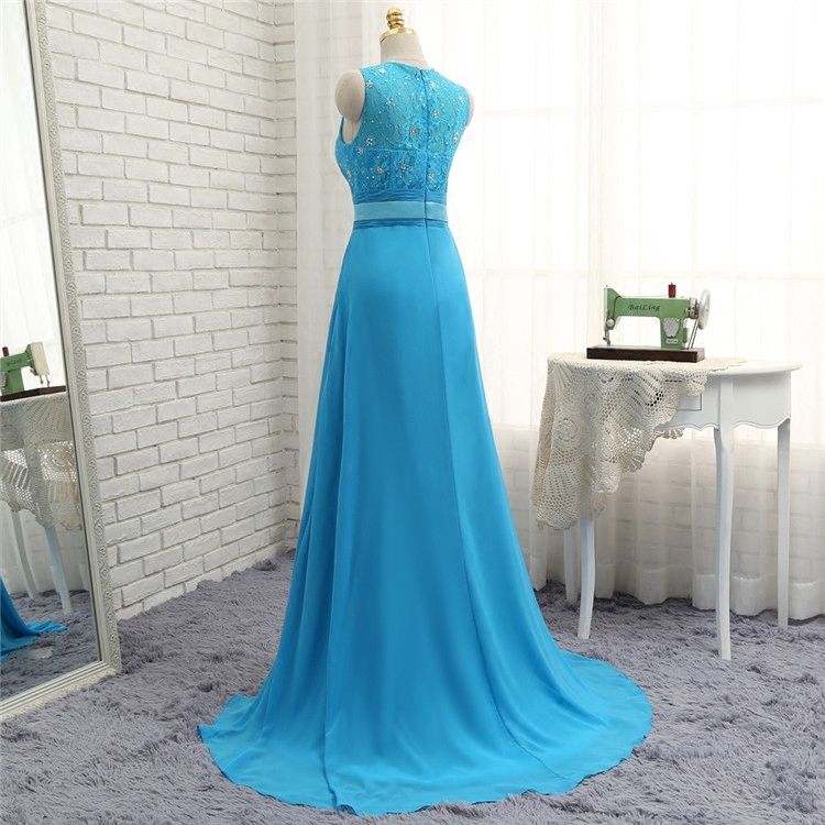 Compra Vestido Largo De Noche Con Cuentas De Chifón Largo Y Apliques De  Encaje Nuevos Vestidos Largos De Noche Azul Vestidos Elegantes De Fiesta  Barato | Entrega Rápida Y Calidad | Es.Dhgate