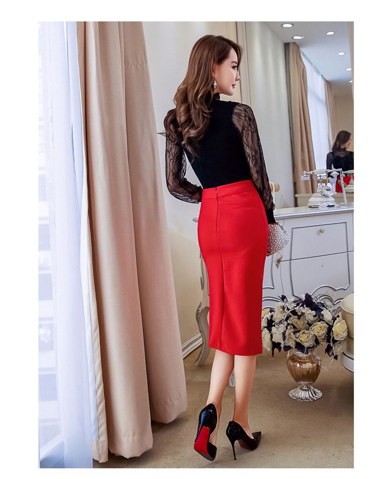 Más tamaño de la nueva moda 2016 Falda de mujer Midi Skirt Slim OL Sexy botón de la raja Falda lápiz faldas elegantes de las señoras 2 colores