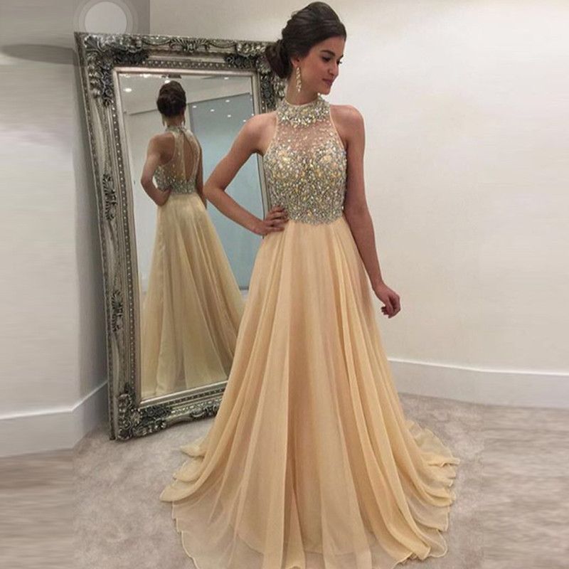 champagne color long formal dresses