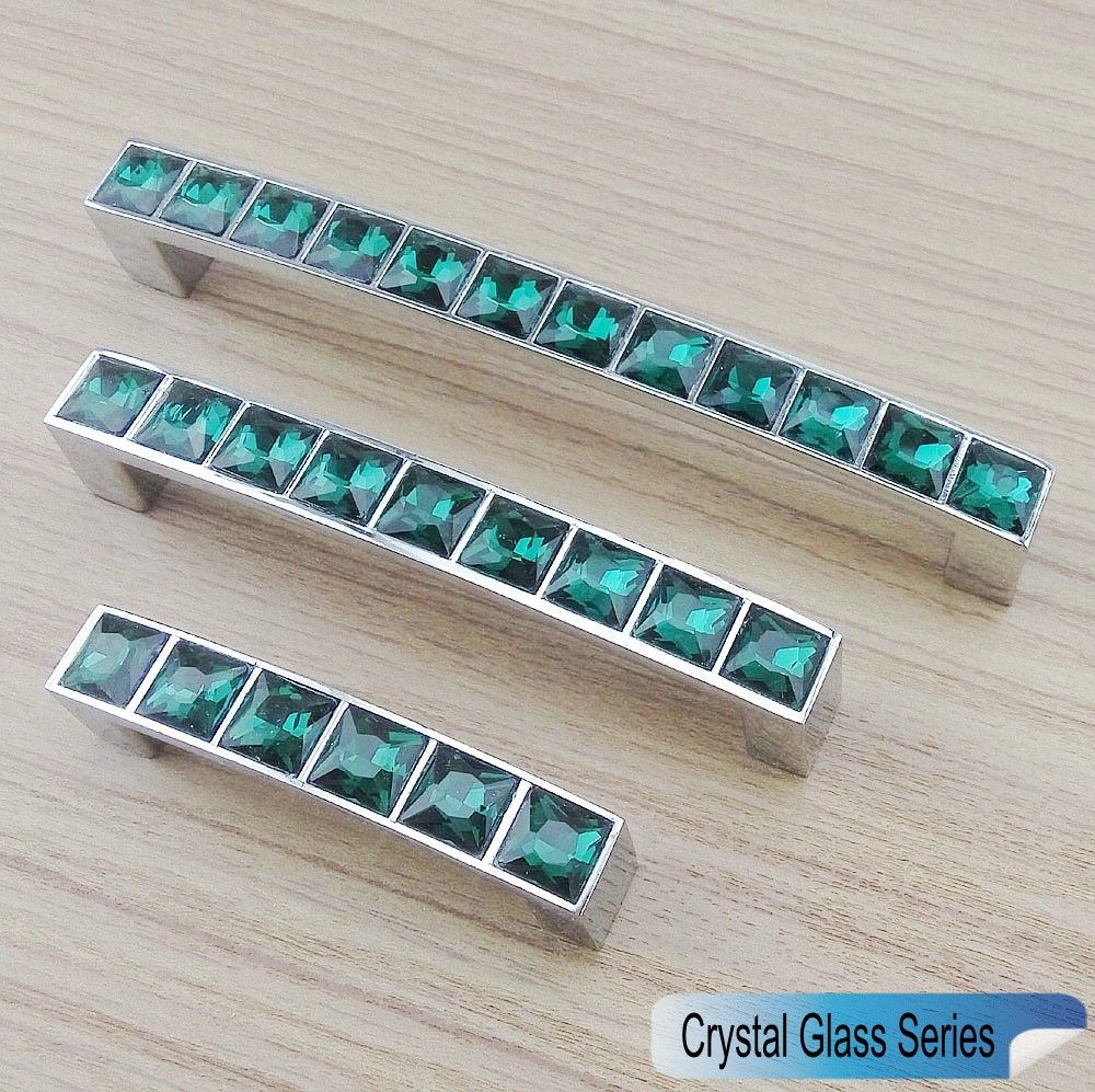 2019 Crystal Glass Series Diamond Peacock Green Furniture Handle