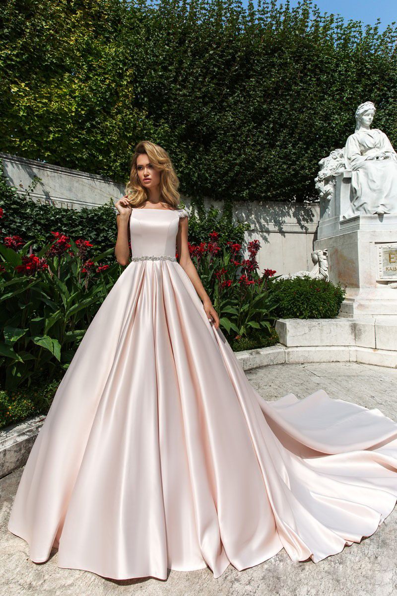 Baby Pink Satin Wedding Dresses Beteau 