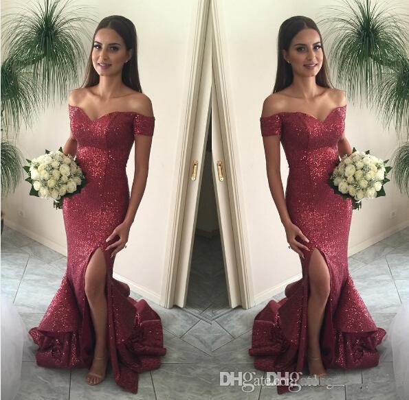 2017 baratos vestidos baile de largo de sirena rojo Sequined vestido de baile