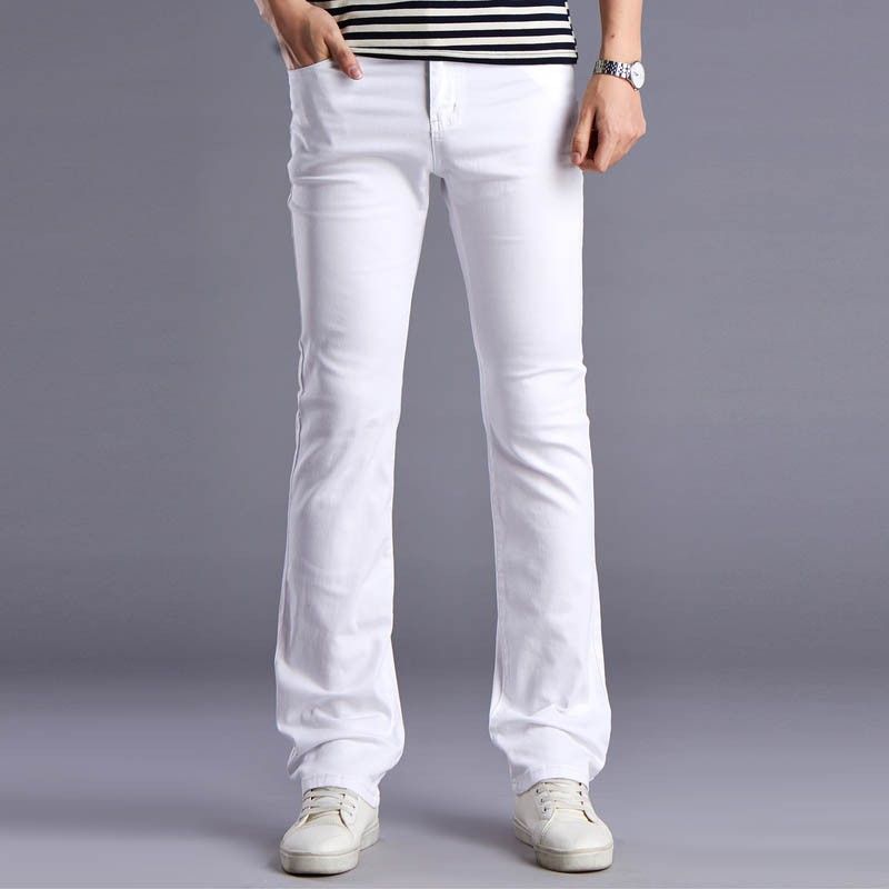 Wholesale-Men New White Designers Flare Jeans Pants Fashion Casual Mens  Wide Leg Bell Bottom Jeans Men's Stretched Slim Denim Trousers