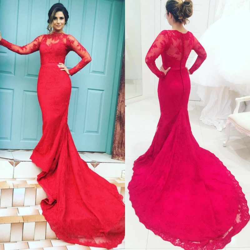 Vestido de noche Manga larga Glamouroso Hasta el suelo Escote en V Encaje -  vsun.es