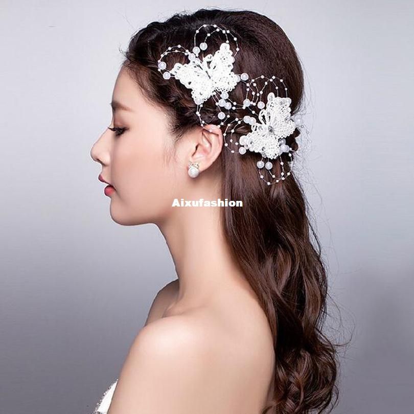 Hair Jewelry Tiara Bridal Wedding Headpiece Beads White