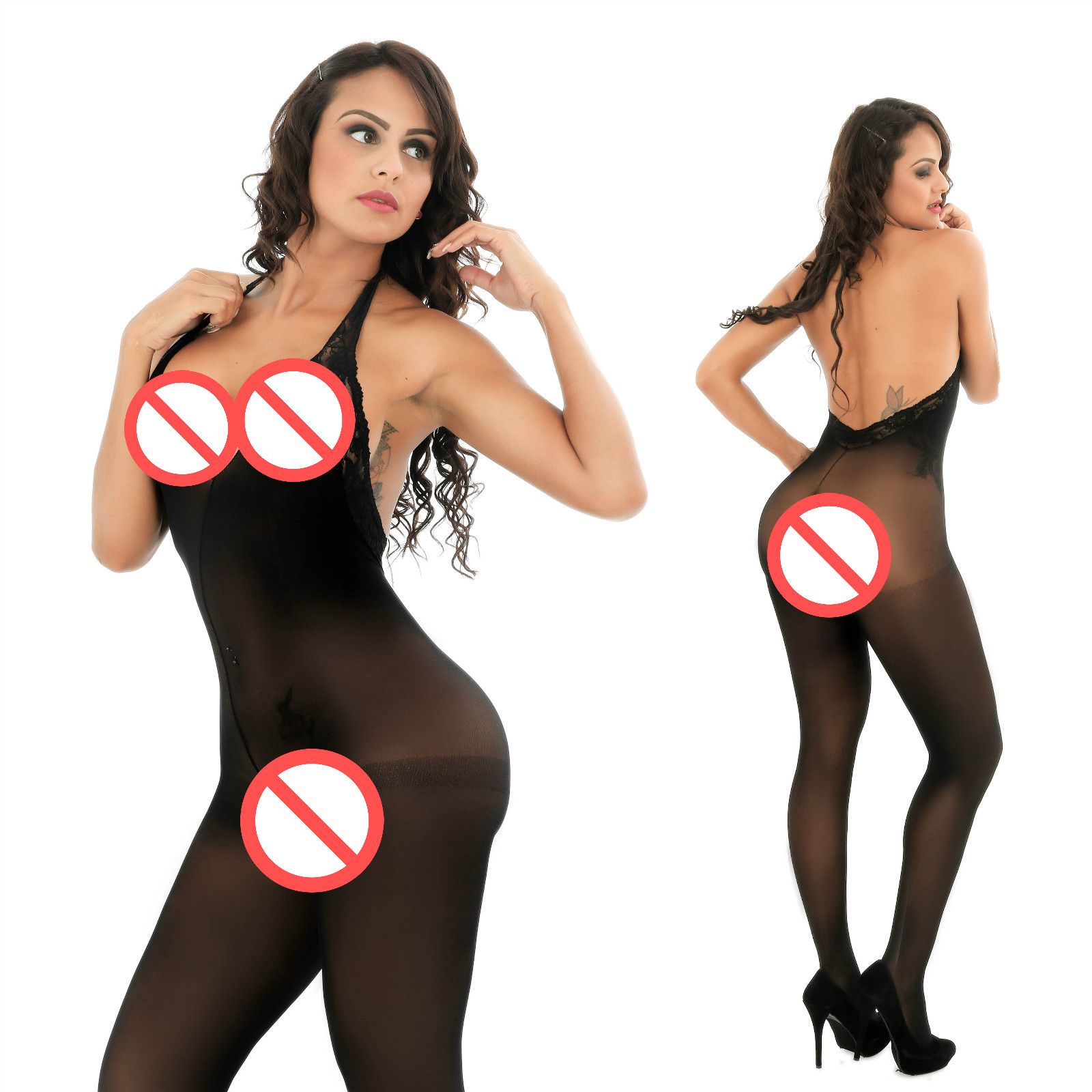 Womens Sexy Sheer Halter Crotchless 