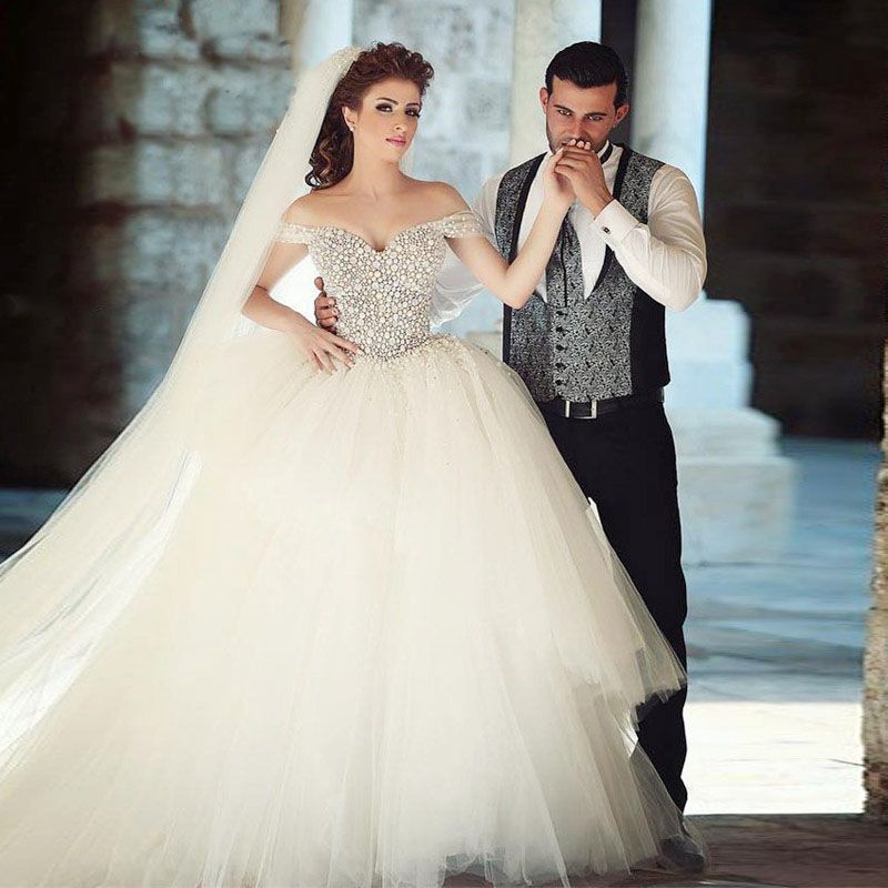 Compre Vestido De Bola Vestidos De Novia Puffy Ballgown Vestido De Boda  Piedras Piedras Embellecidas Top Off The Hombro Arabe Brows Barrio Corset A  186,94 € Del Weddingfactory | Es.Dhgate.Com