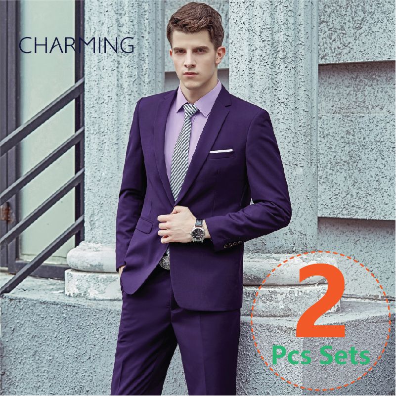 Mens Purple Suit Set Suit + Vest + 