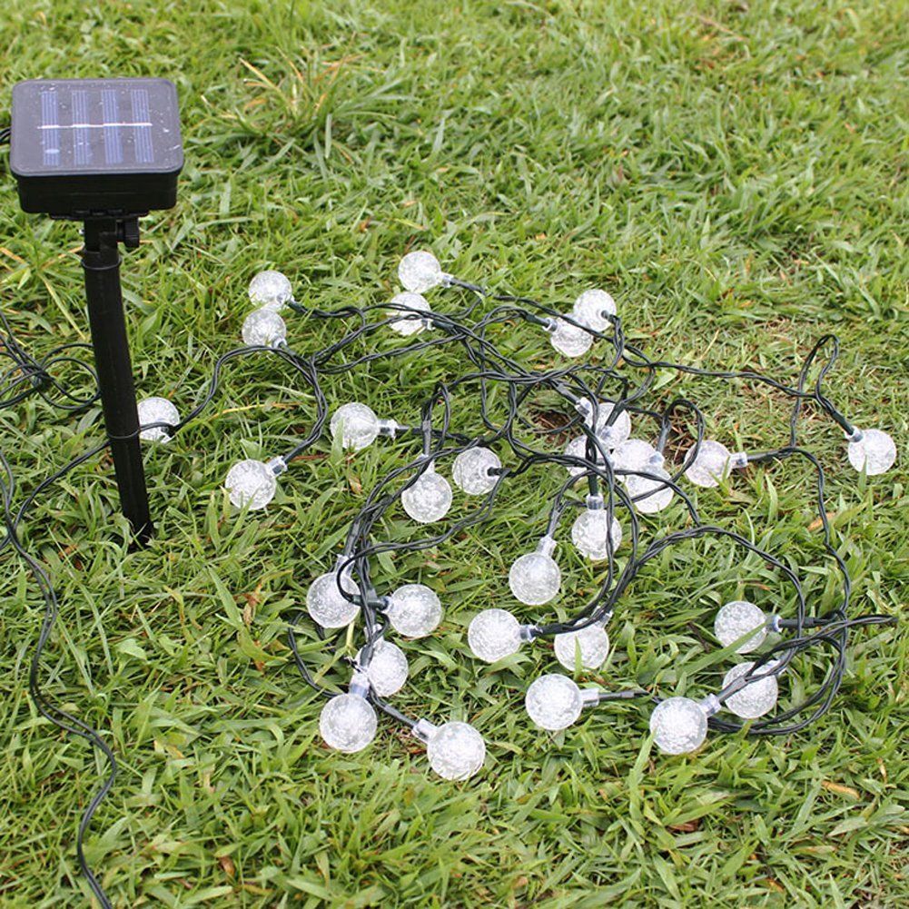 Solar String Lights 20ft 30 LED White Crystal Ball Waterproof Outdoor