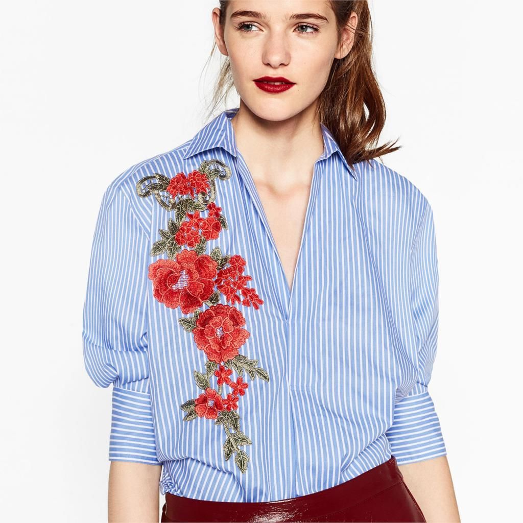 Compra Mujeres Otoño Bordado Flores Camisa Blusa Larga Camisas De Algodón  Suelto Turn Down Collar Tops Rayas Azul Camisas Femininas Barato | Entrega  Rápida Y Calidad | Es.Dhgate
