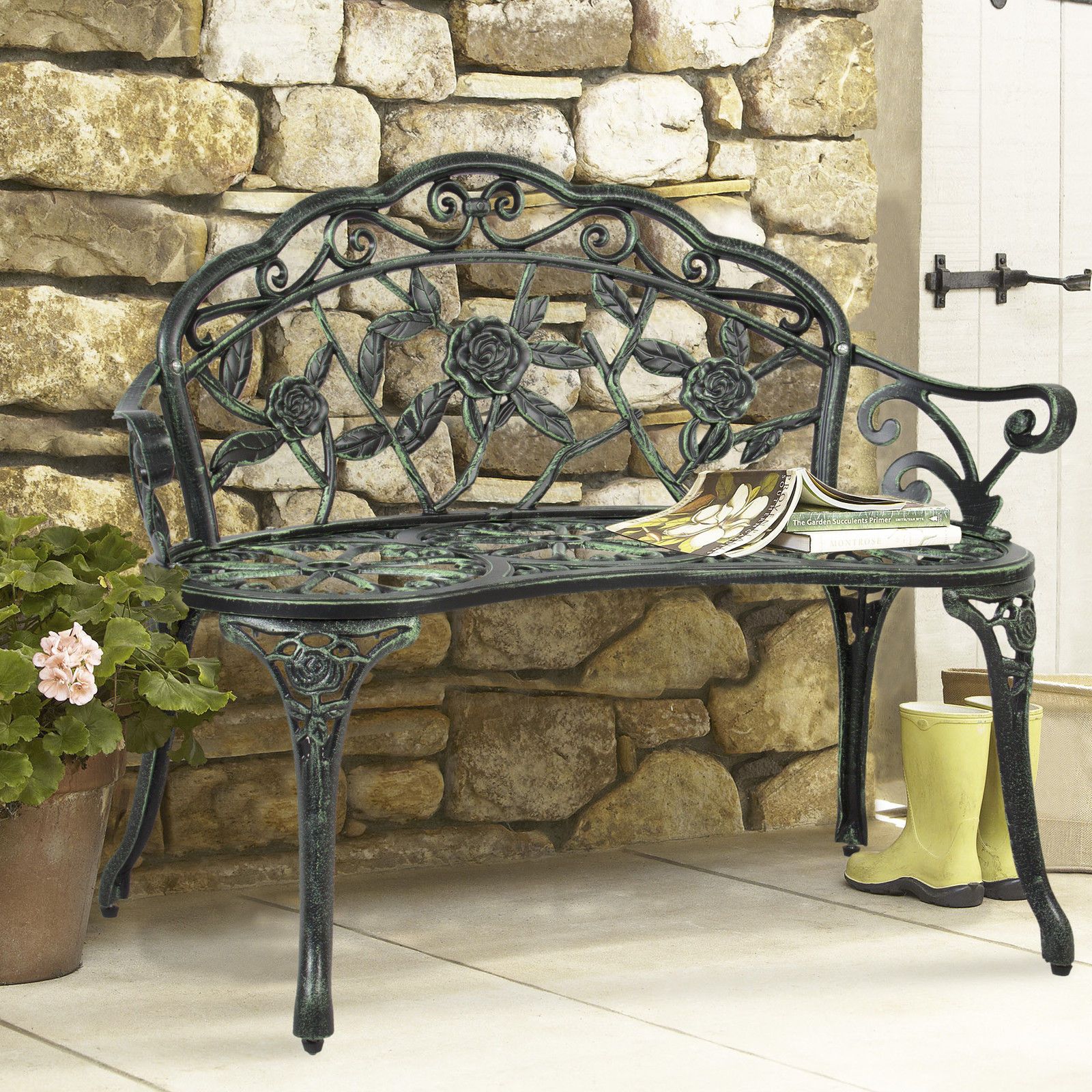 Outdoor Patio Garden Bench Park Yard Furniture Cast Iron Antique