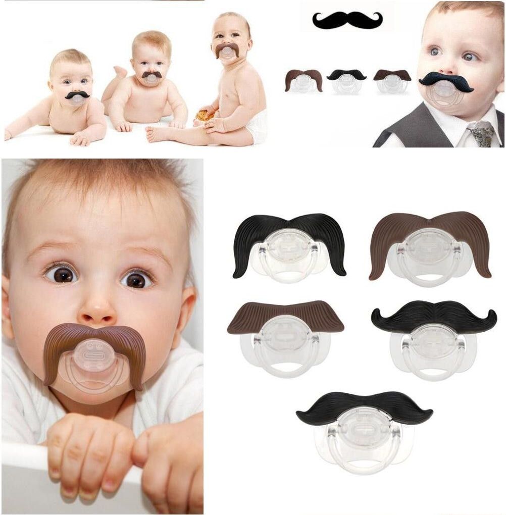 Personalized Name Blue Mustache Baby Pacifier