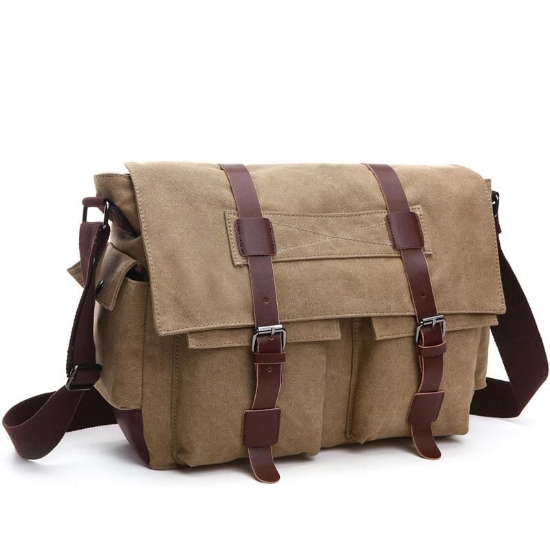 Men/'s Vintage Canvas Leather Satchel School Military Shoulder Bag Messenger Bag
