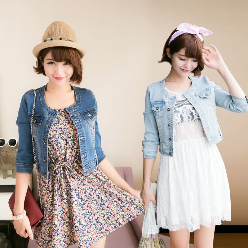 cropped denim jacket 3 4 sleeve