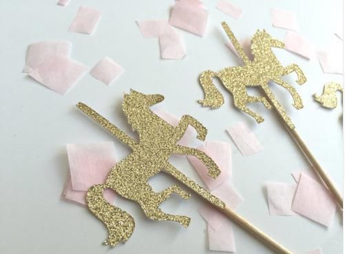 Custom Personality Carousel Horse Gold Cupcake Toppers Magic Party
