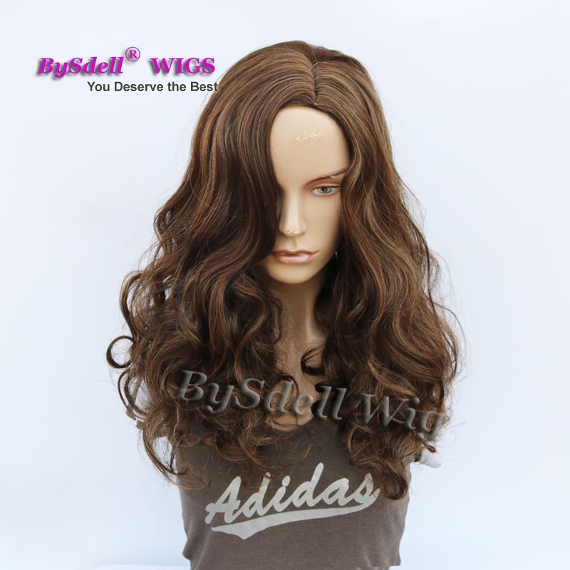 Newest Cheap Synthetic Wig Medium Length Loose Curly Mixed Coffee