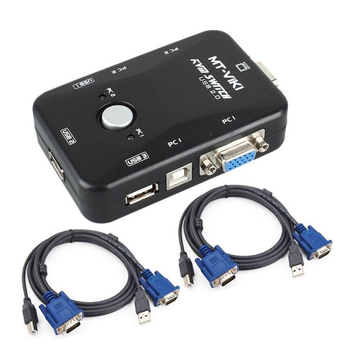 USB 2.0 4 Port Monitor SVGA VGA KVM Switch Box 4 Cables for PC Keyboard Mouse