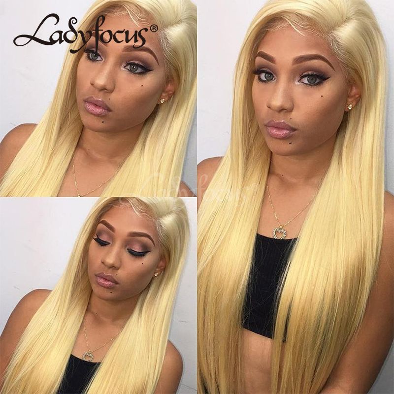 Blonde Full Lace Human Hair Wigs Straight Color 613 Lace Front Wig