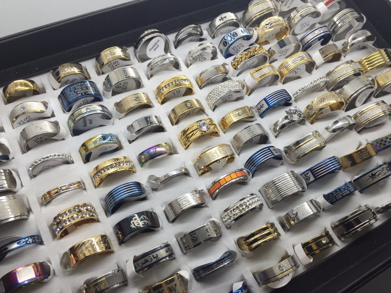 100x Cat Eye Color Mix Stainless Steel Band Ring Wholesale Fashion Jewelry Lots 