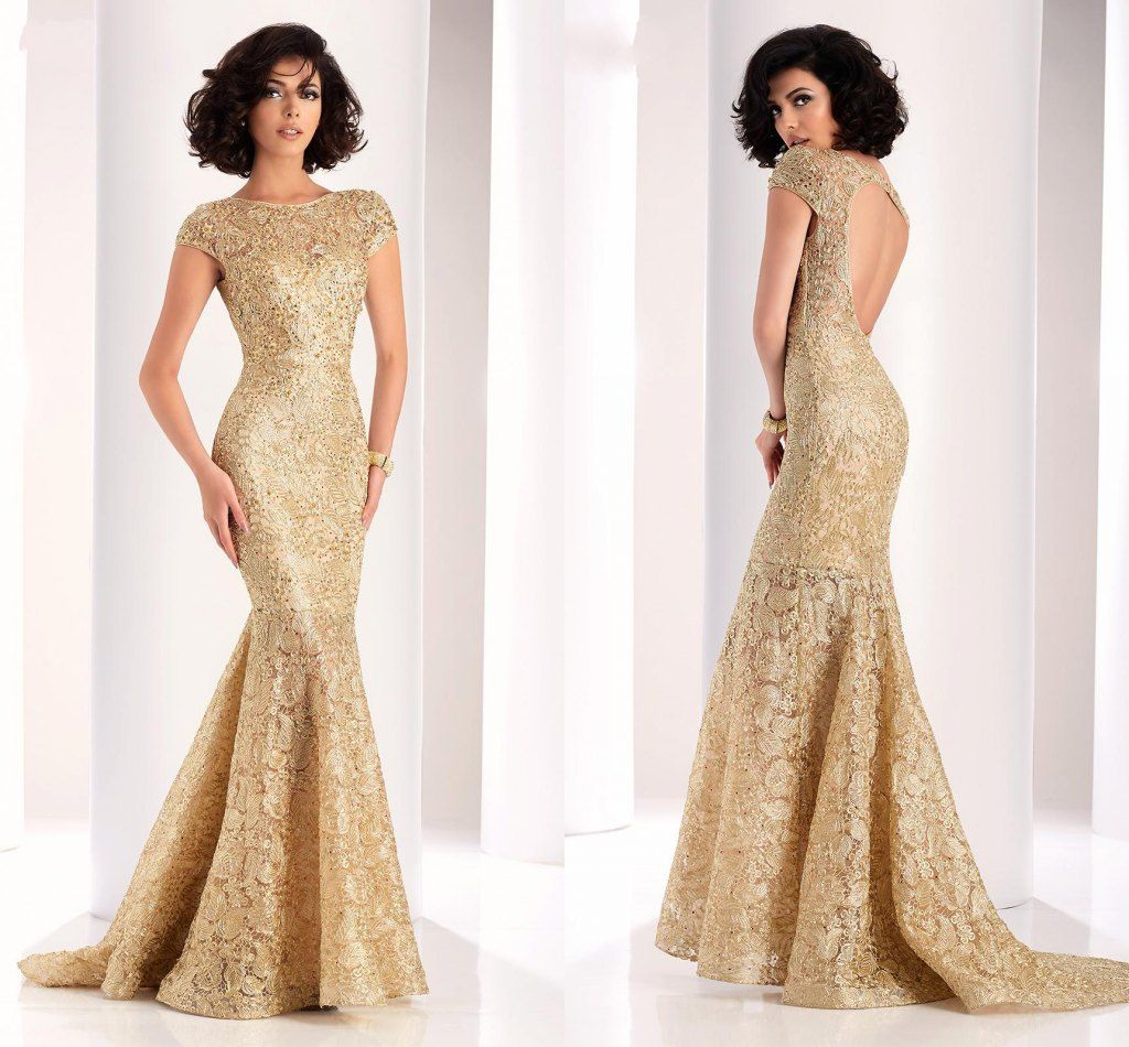 gold lace evening dress