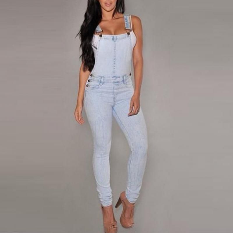 Casual Para Mujer Damas Slim Denim Correa Romper Jumper Jumpsuit Jeans Largo De 32,87 € | DHgate
