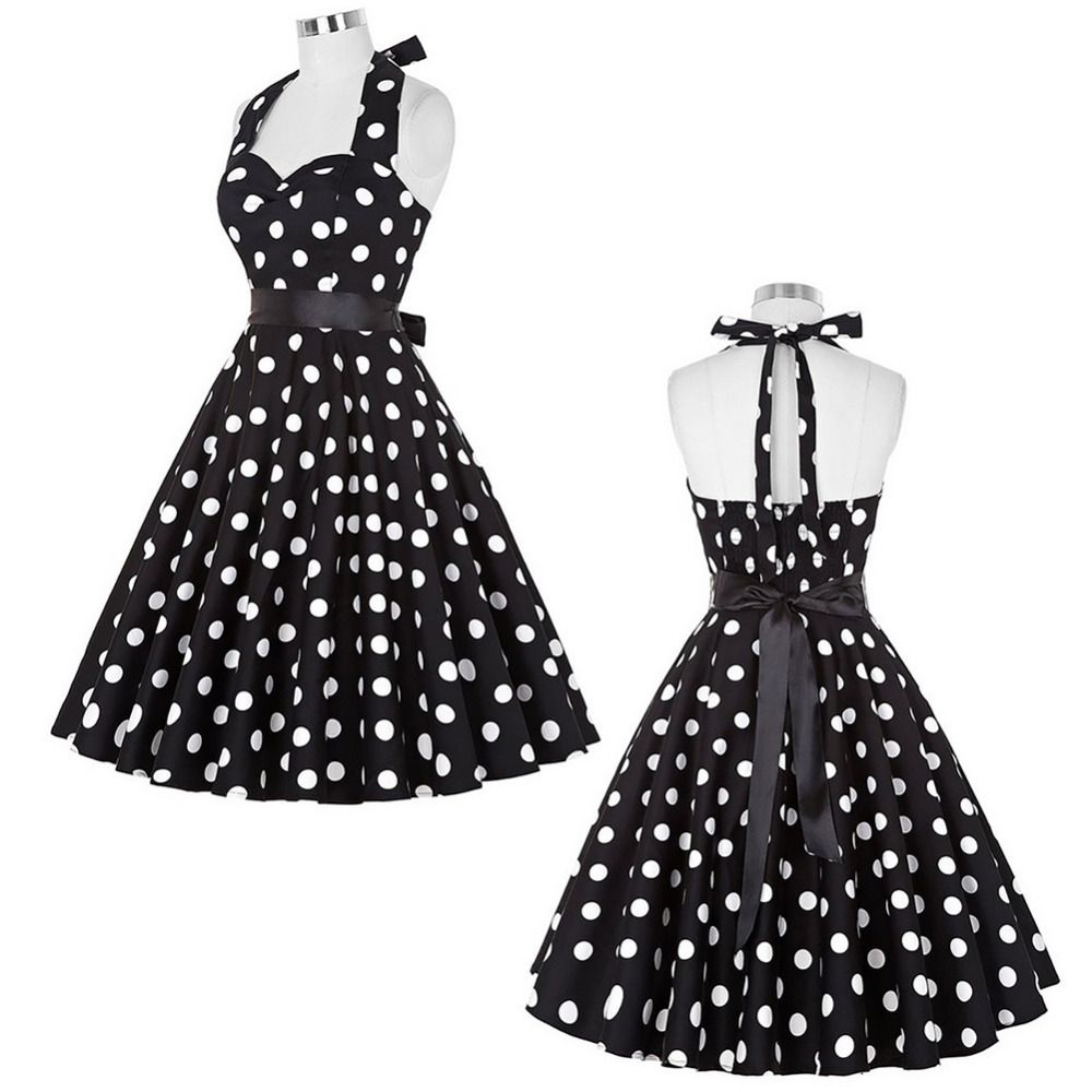 1950s black and white polka dot dress