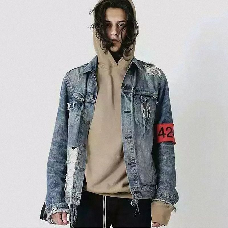 Al por mayor-2017 Agujeros 424 brazalete Hip Hop Jean Chaquetas Hombres Mujeres Moda Bomber