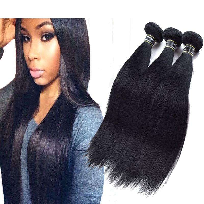 Jet Black Brazilian Straight Hair Extensions Top Grade Jet Black
